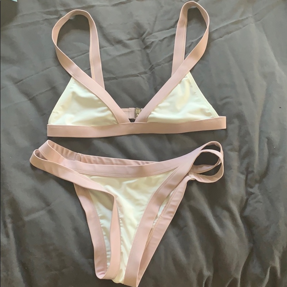 Tan and white bikini